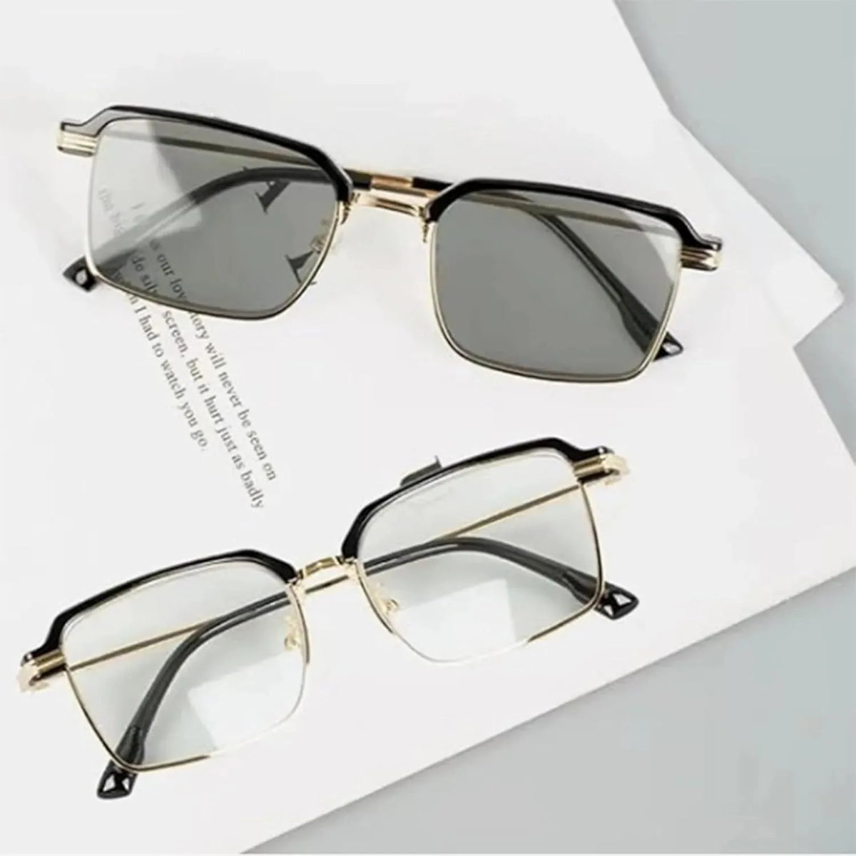 Black & Gold Semi-Rimless Crystal Clear Focus Reading Glasses
