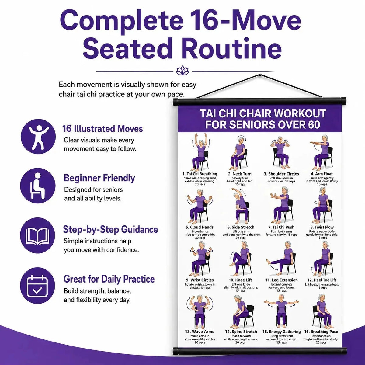 Seated Tai Chi Exercise Wall Chart for Seniors