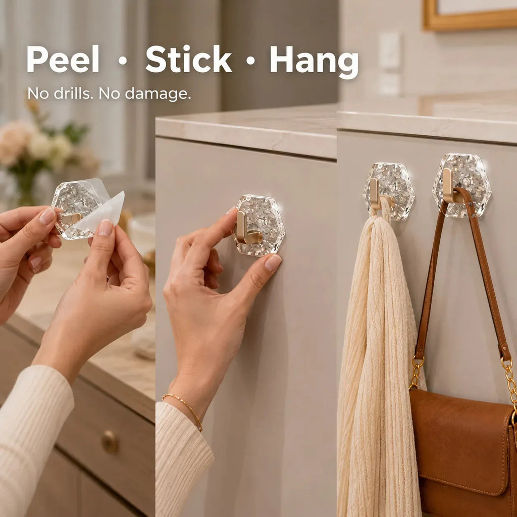 🏠✨10-Pack Heavy-Duty Adhesive Hooks – Strong Hold. No Drilling