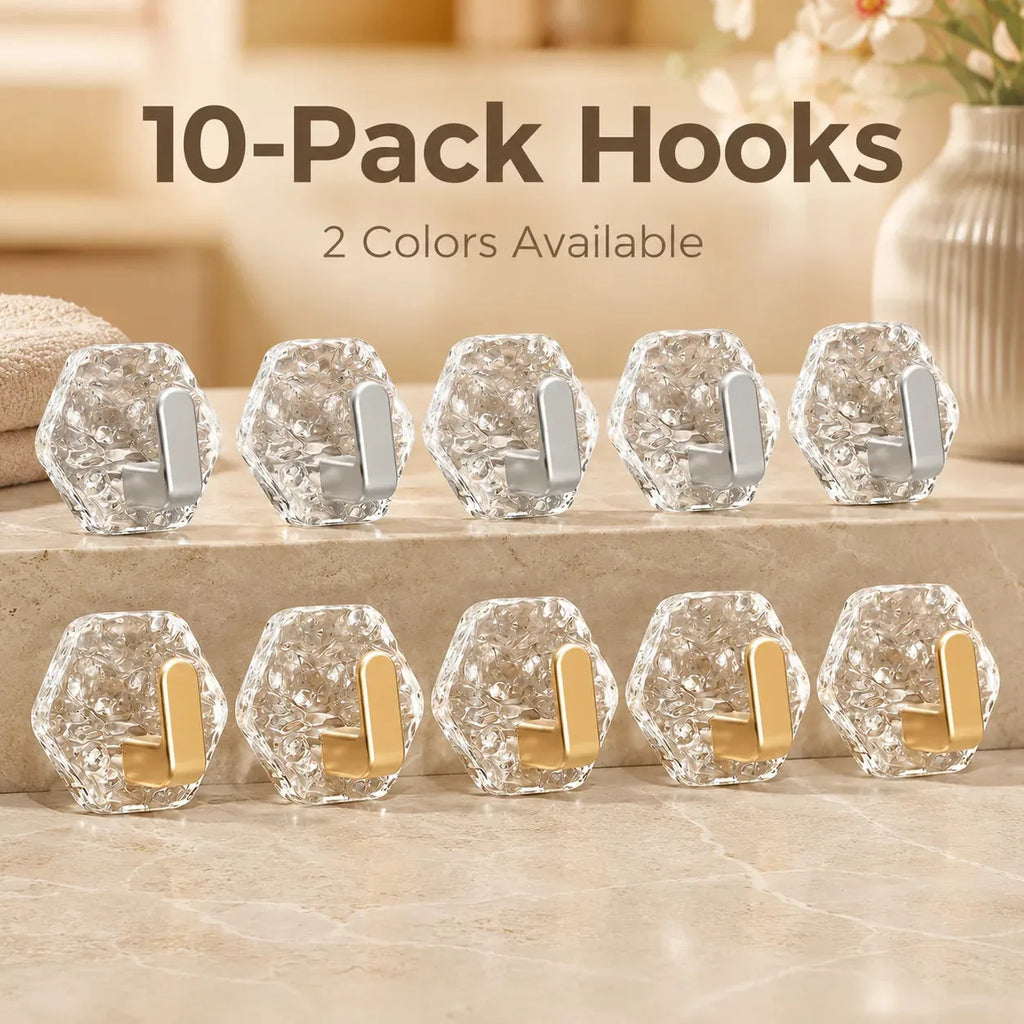 🏠✨10-Pack Heavy-Duty Adhesive Hooks – Strong Hold. No Drilling