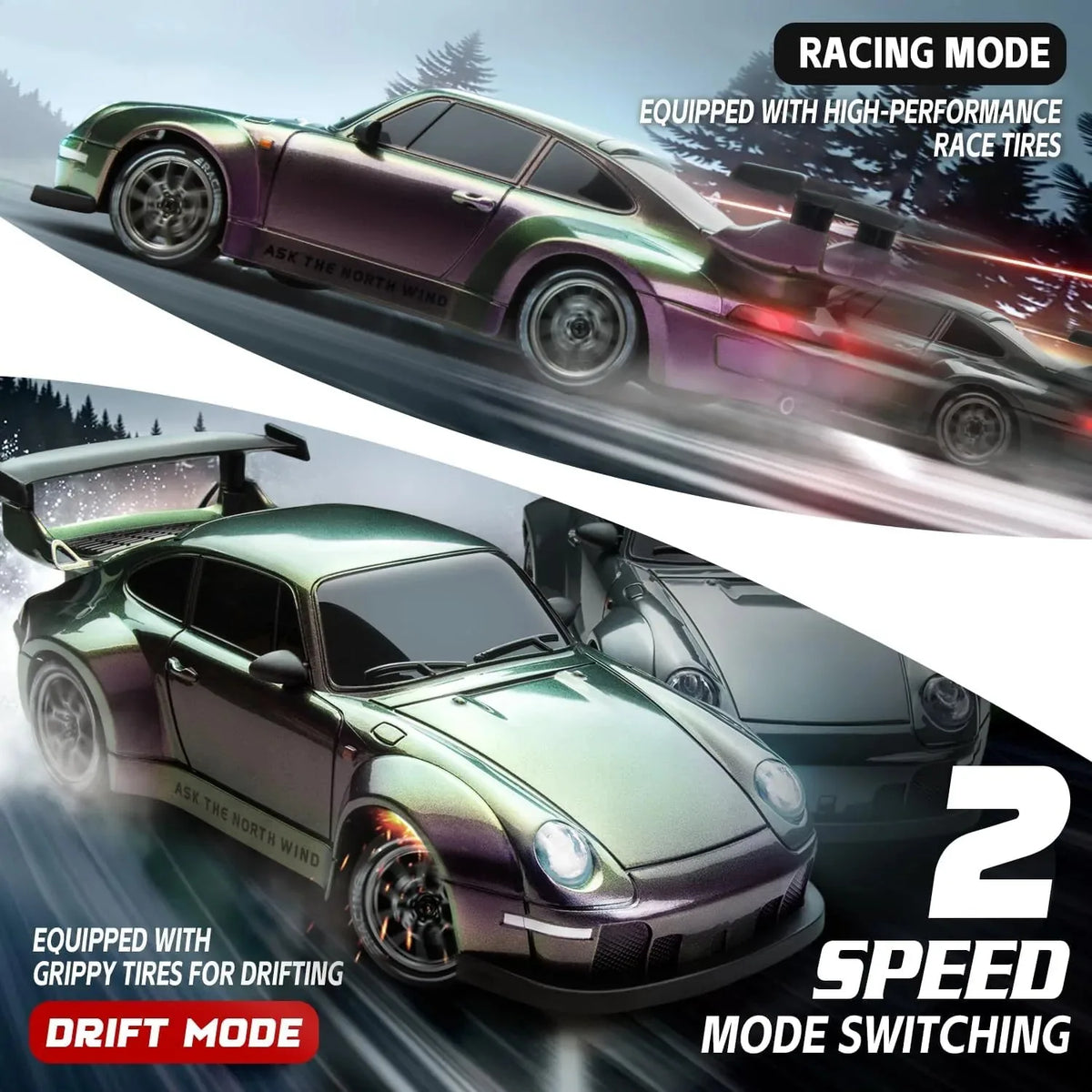 1/24 4WD RC Drift Car – 20KM/H High-Speed with LED Lights