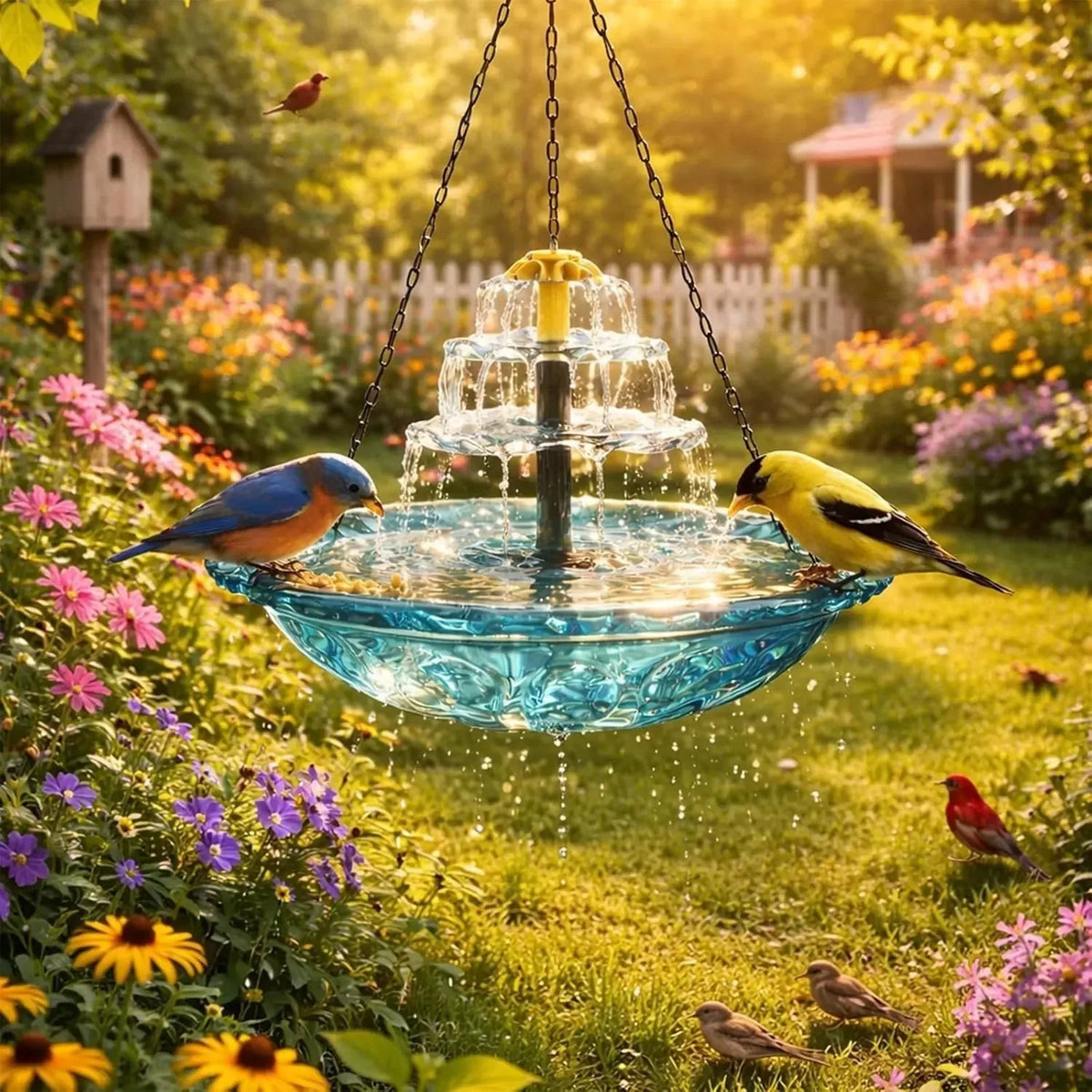 1Solar Cascade Hanging Bird Bath Fountain