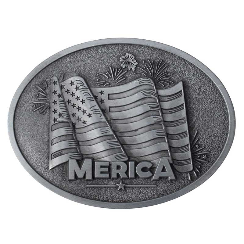 Oval MERICA Flag Belt Buckle