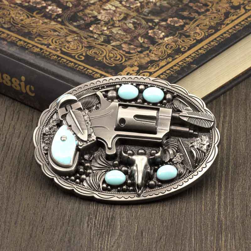 Pistol Imitation Turquoise Western Belt Buckle