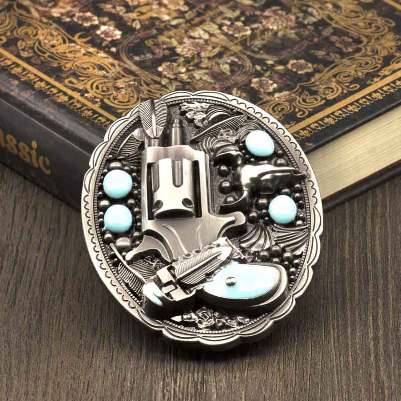 Pistol Imitation Turquoise Western Belt Buckle