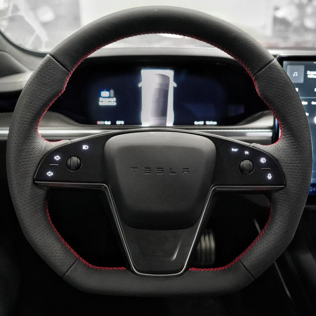 Sikunuo Touch Horn Plaid Round Steering Wheel Replacement for Tesla Model S / X 2021-2023