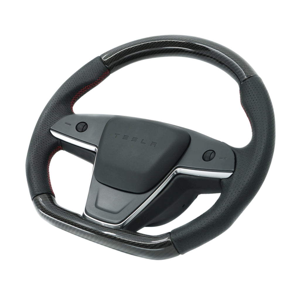 Sikunuo Touch Horn Plaid Round Steering Wheel Replacement for Tesla Model S / X 2021-2023