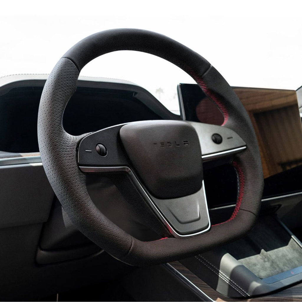Sikunuo Touch Horn Plaid Round Steering Wheel Replacement for Tesla Model S / X 2021-2023