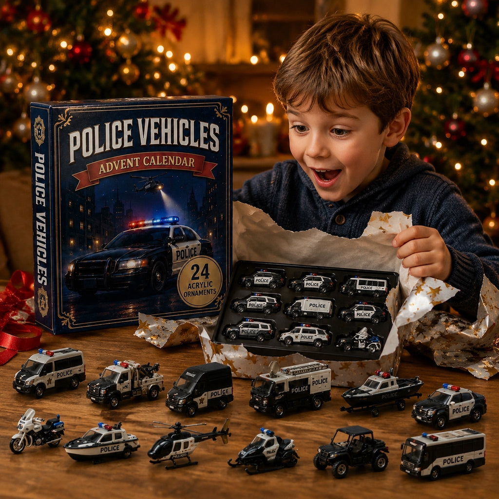 Police Vehicles Advent Calendar 2026 - 24 Acrylic Police Car Ornaments