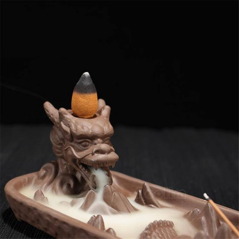 Sikunuo | Ceramic Dragon Censer  Smoke Backflow Incense Burner