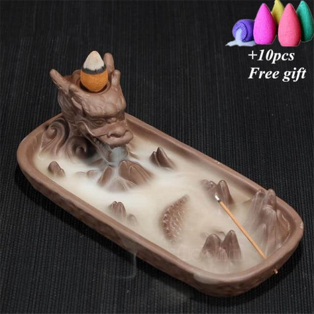 Sikunuo | Ceramic Dragon Censer  Smoke Backflow Incense Burner