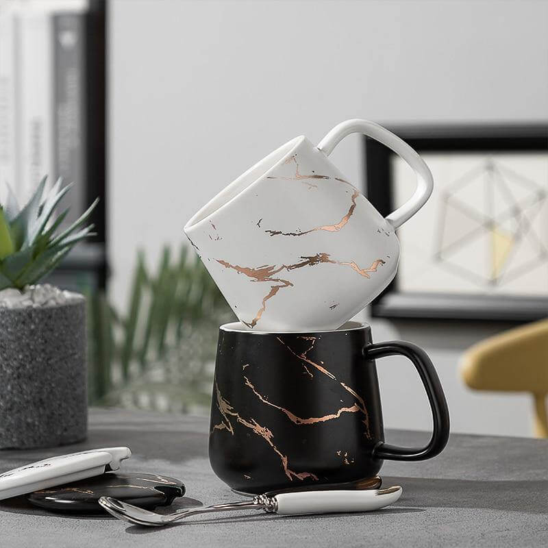Sikunuo | Elegant Marble Ceramic Coffee Mug Gift Set