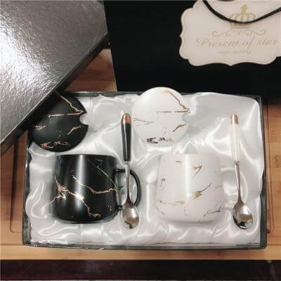 Sikunuo | Elegant Marble Ceramic Coffee Mug Gift Set