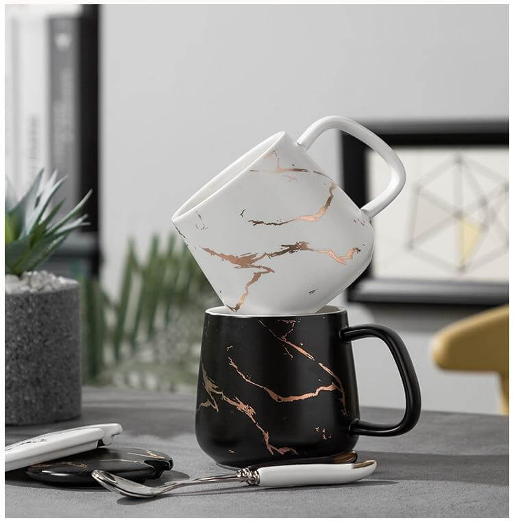 Sikunuo | Elegant Marble Ceramic Coffee Mug Gift Set
