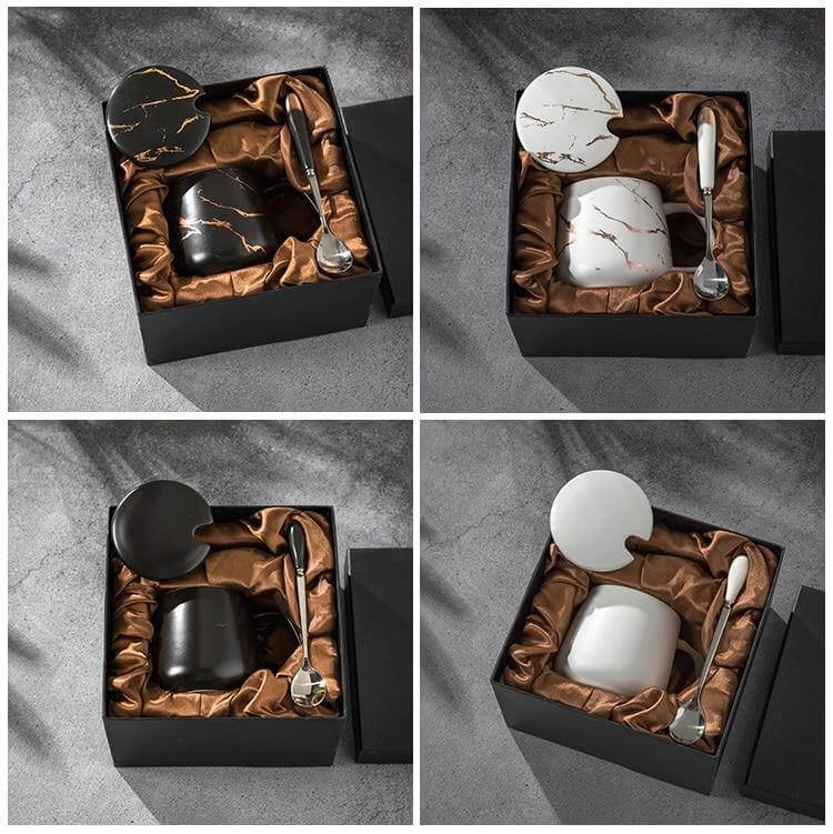 Sikunuo | Elegant Marble Ceramic Coffee Mug Gift Set