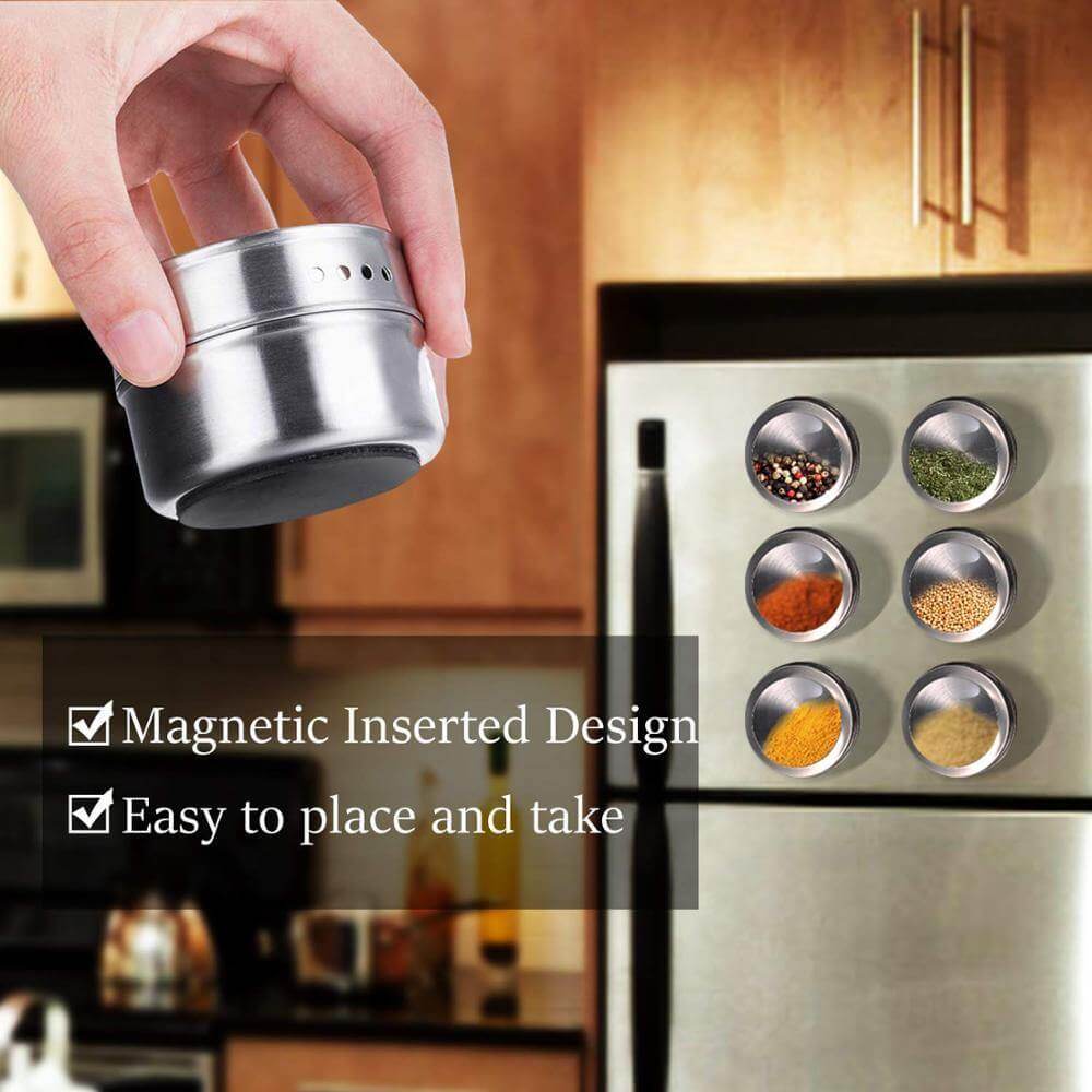 Sikunuo | Magnetic Stainless Steel Seasoning Spice Jar Set