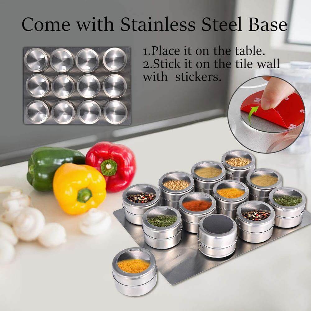 Sikunuo | Magnetic Stainless Steel Seasoning Spice Jar Set