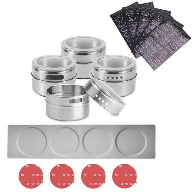 Sikunuo | Magnetic Stainless Steel Seasoning Spice Jar Set