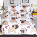 Sikunuo | 3pcs Hippie Pug Puppy Cartoon Comfortable Duvet Cover Bedding Set