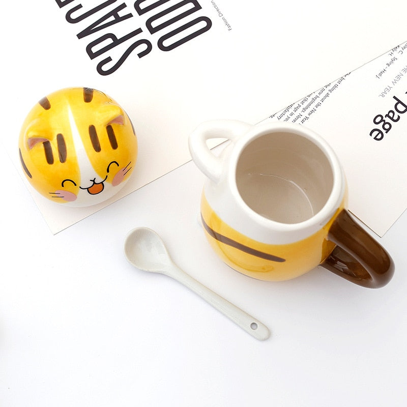 Sikunuo | Cute Cat Handmade Coffee Mugs with Spoon