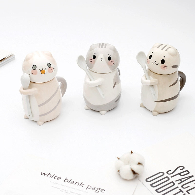 Sikunuo | Cute Cat Handmade Coffee Mugs with Spoon