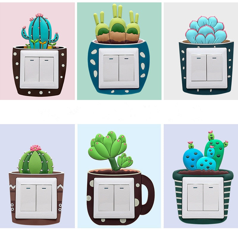 Sikunuo | Luminous Cactus Socket Cover Sticker