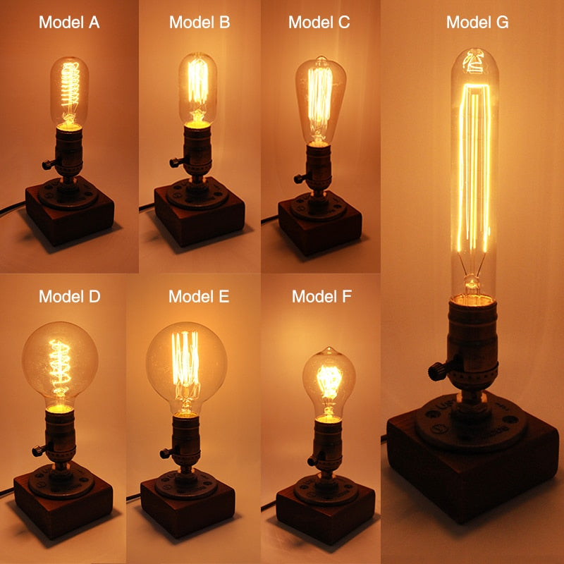 Sikunuo | Vintage Industrial Wooden Dimmable Table Lamp