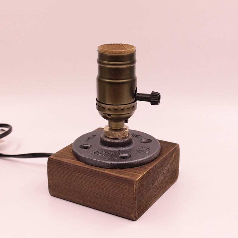 Sikunuo | Vintage Industrial Wooden Dimmable Table Lamp