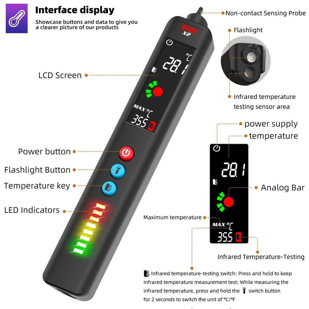 Sikunuo | LCD Result Display Voltage Tester Thermometer