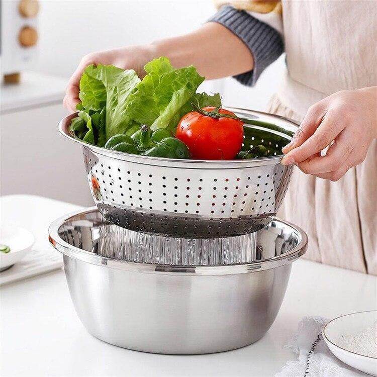 Sikunuo | 3in1 Stainless Steel Vegetable Slicer with Drain Basket