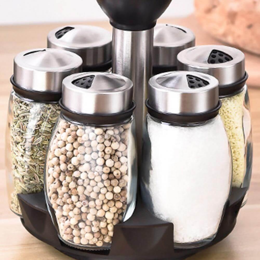 Sikunuo | Smart Rotating Stainless Steel Glass Seasoning Set