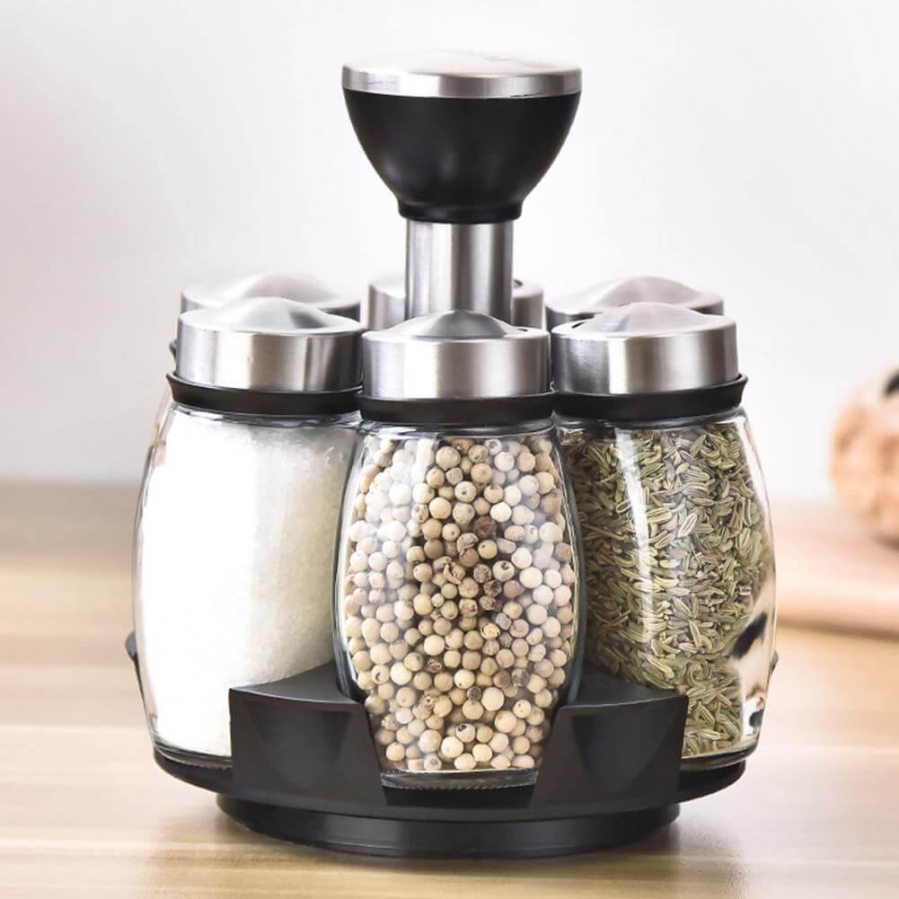 Sikunuo | Smart Rotating Stainless Steel Glass Seasoning Set
