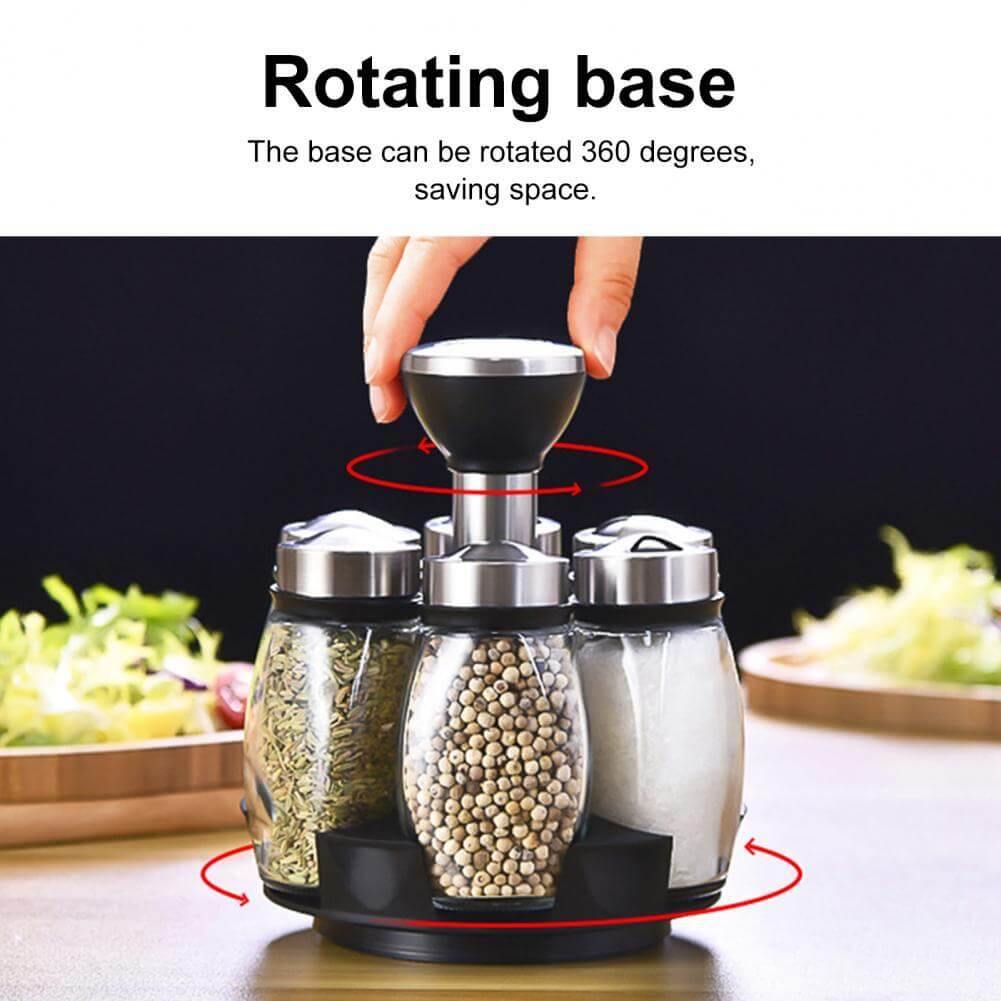 Sikunuo | Smart Rotating Stainless Steel Glass Seasoning Set