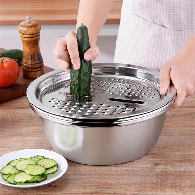 Sikunuo | 3in1 Stainless Steel Vegetable Slicer with Drain Basket
