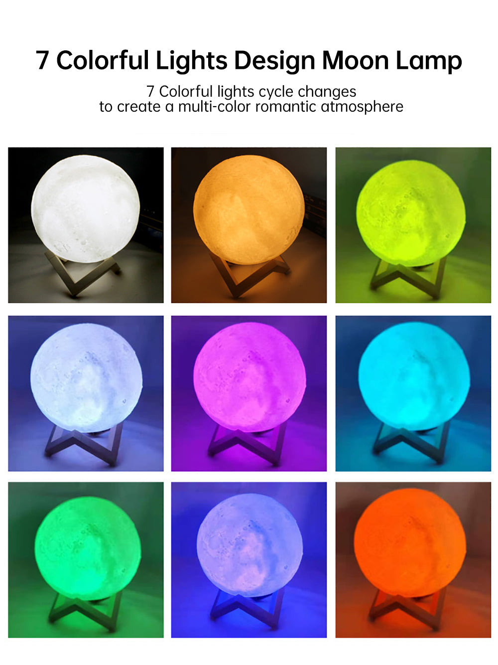 Sikunuo | 3D Light Touch Switch Rechargeable Moon Night Lamp