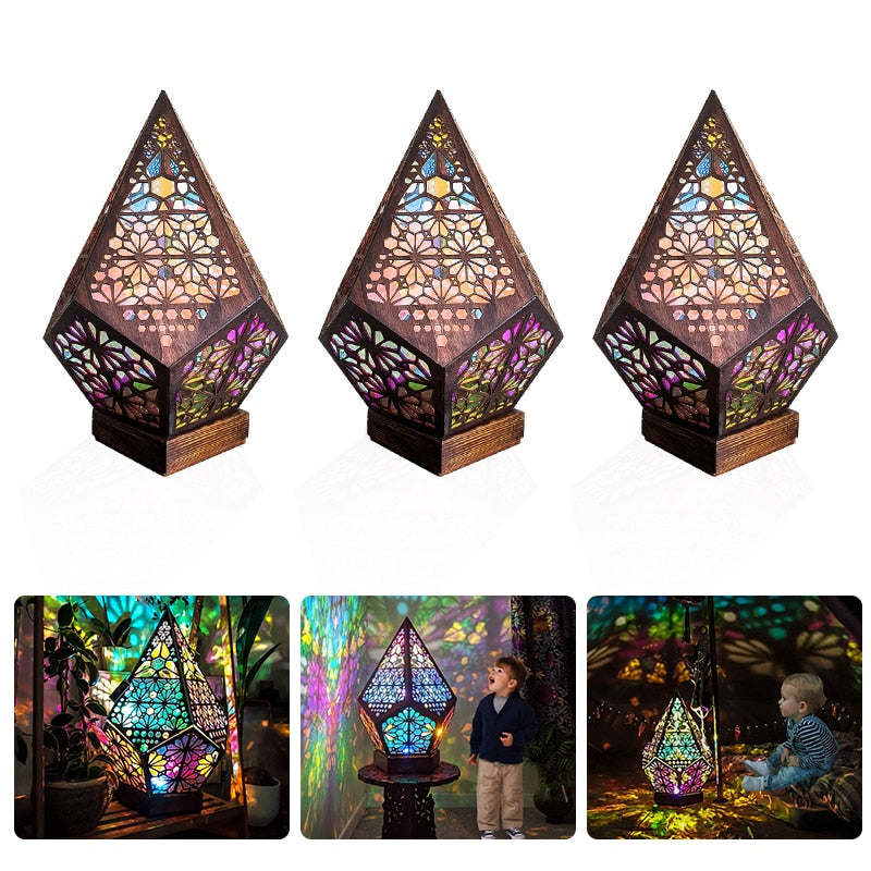 Sikunuo | Wooden Hollow LED Atmosphere Night Lamp Projector