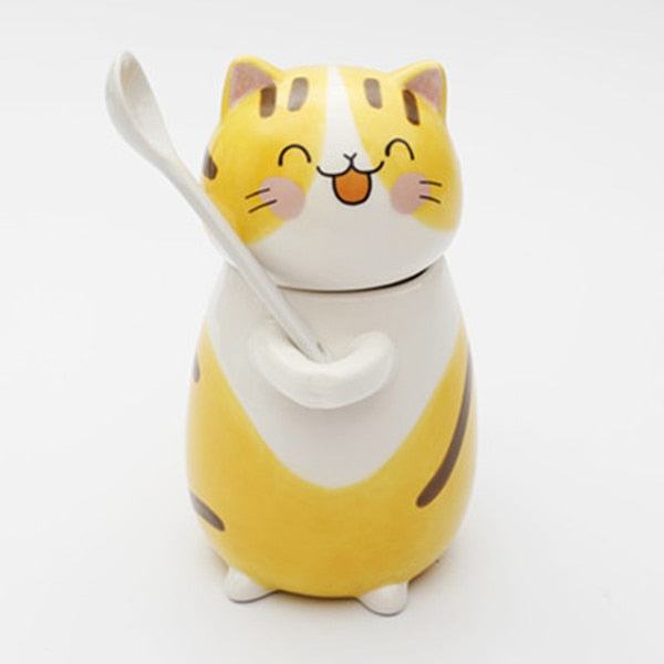 Sikunuo | Cute Cat Handmade Coffee Mugs with Spoon