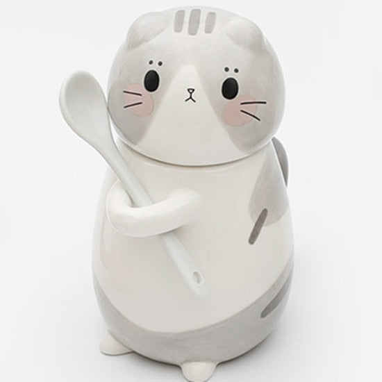 Sikunuo | Cute Cat Handmade Coffee Mugs with Spoon