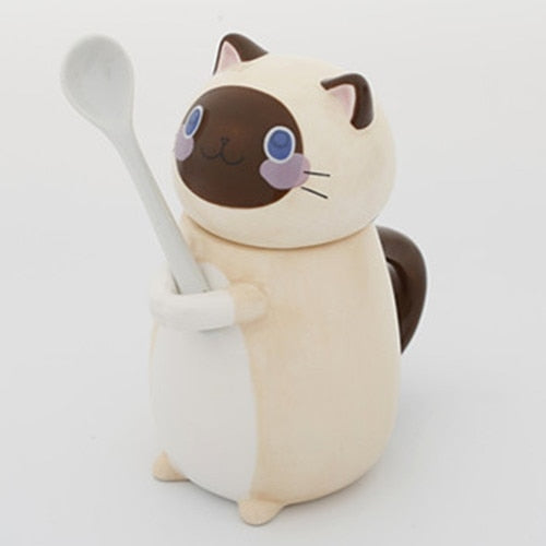 Sikunuo | Cute Cat Handmade Coffee Mugs with Spoon