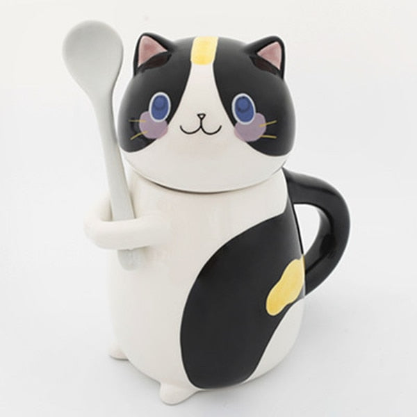 Sikunuo | Cute Cat Handmade Coffee Mugs with Spoon