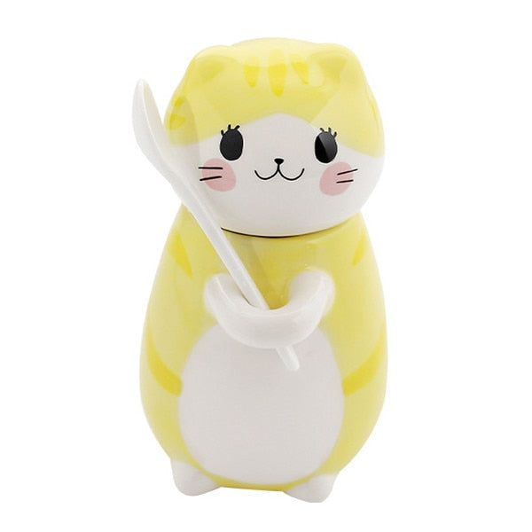 Sikunuo | Cute Cat Handmade Coffee Mugs with Spoon