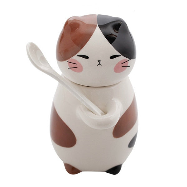 Sikunuo | Cute Cat Handmade Coffee Mugs with Spoon