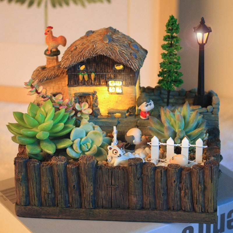 Sikunuo | Resin Creative Landscape Cozy House Plants Vase