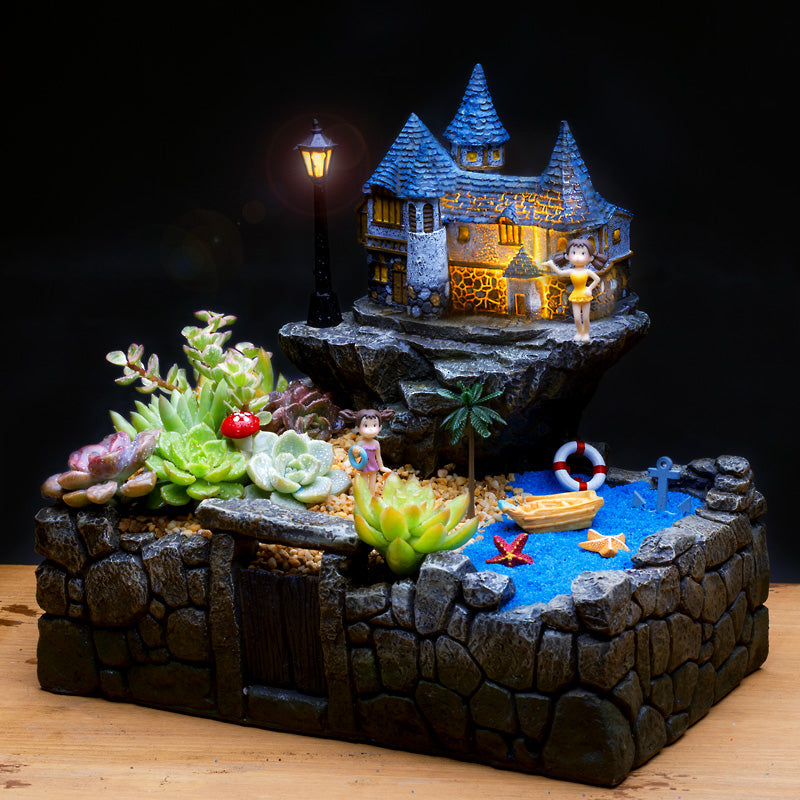 Sikunuo | Resin Creative Landscape Cozy House Plants Vase
