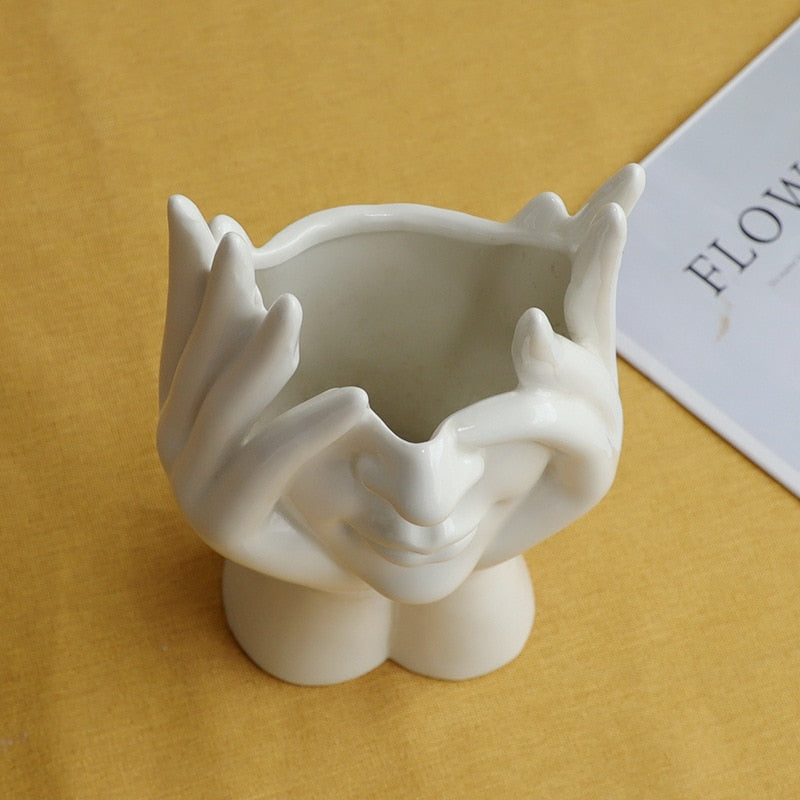 Sikunuo | Ceramic Abstract  Human Face Flower Vase
