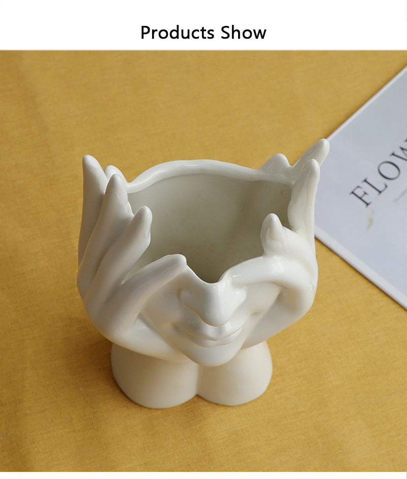 Sikunuo | Ceramic Abstract  Human Face Flower Vase