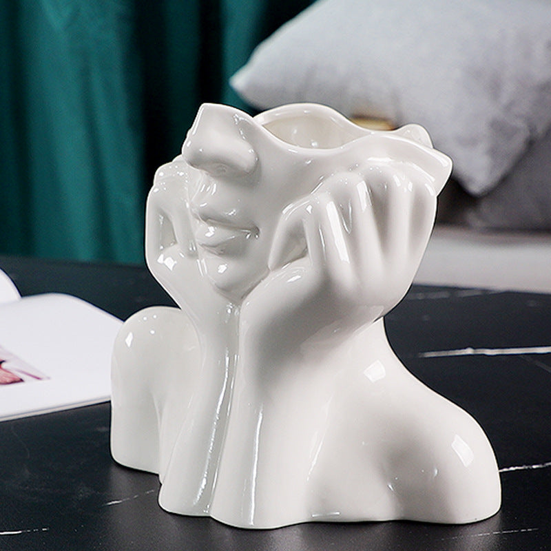 Sikunuo | Ceramic Abstract  Human Face Flower Vase