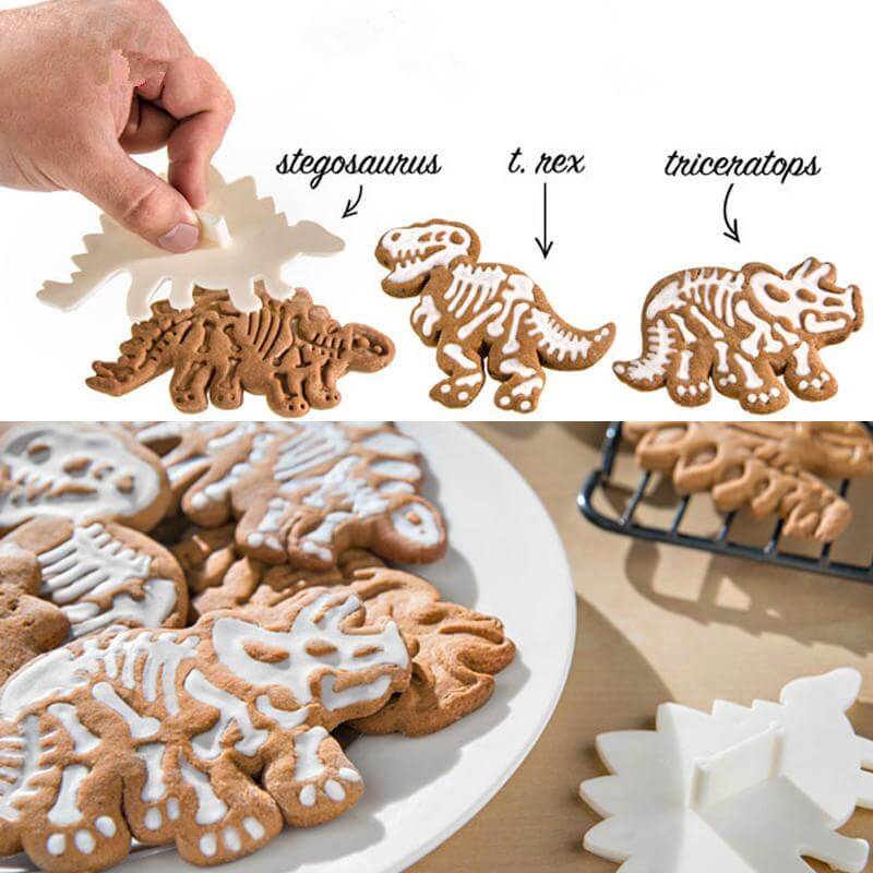 Sikunuo | 3Pcs/set Cute Dinosaur Shaped Cookie Cutters Tools