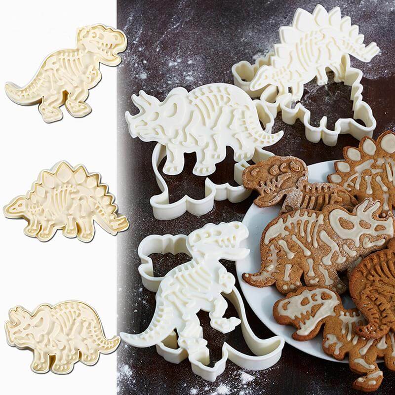 Sikunuo | 3Pcs/set Cute Dinosaur Shaped Cookie Cutters Tools