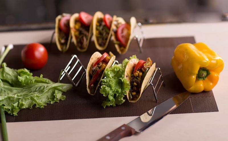 Sikunuo | 2pcs Metal Taco Holder Stand with Non-Slip Mat